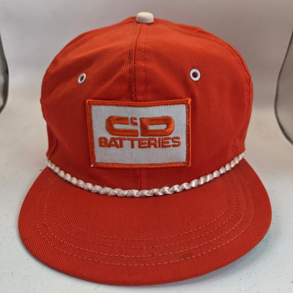 Vintage C&D Batteries Rope Snapback Hat Made USA Orange Advertising Cap OSFA